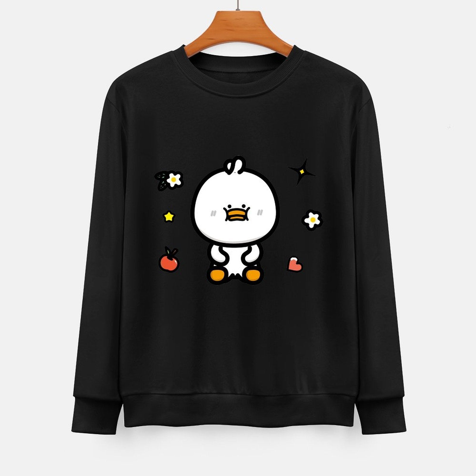 Front Patterned Long Sleeve TopCrewneck Cotton